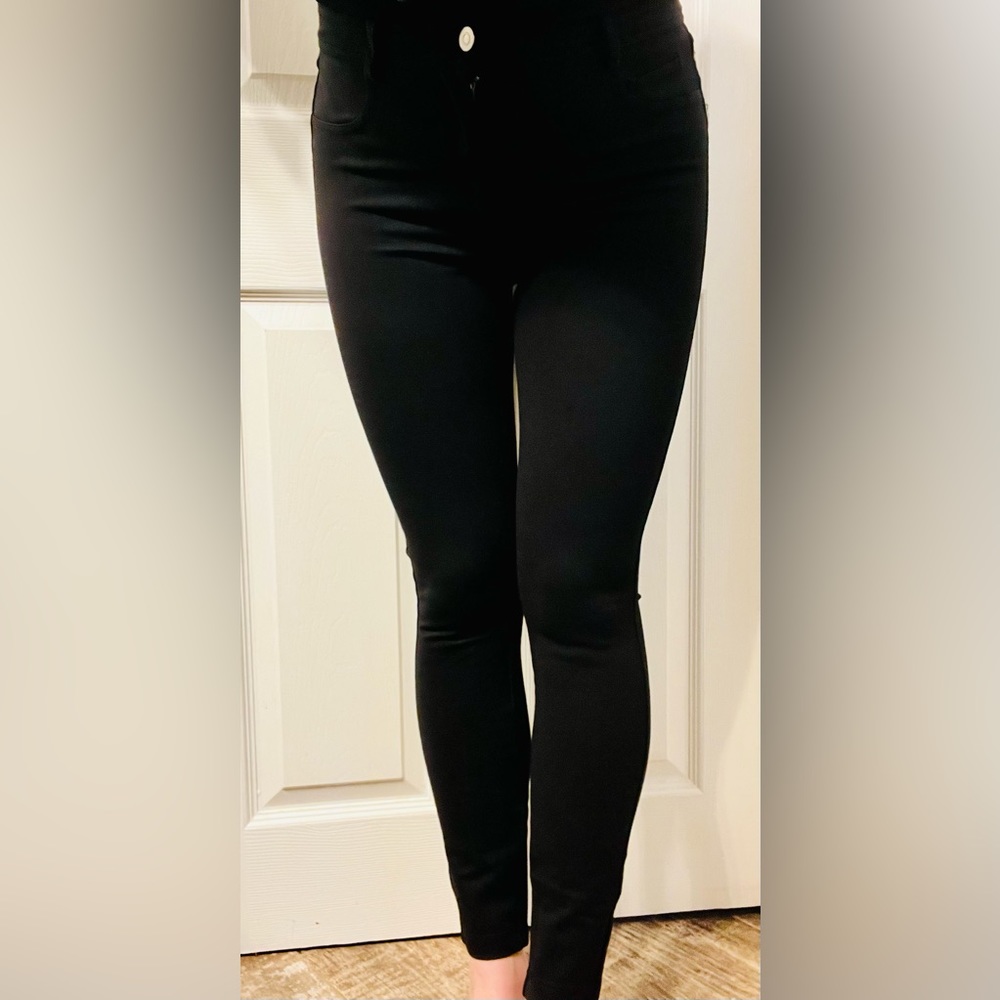 Dip Black Stretch Slack Style Leggings with Button Zip front - Size 8